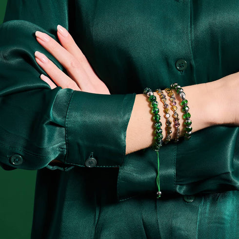 Bracelet en jade doré | Argent sterling 925 | Cristal à facettes rayonnantes